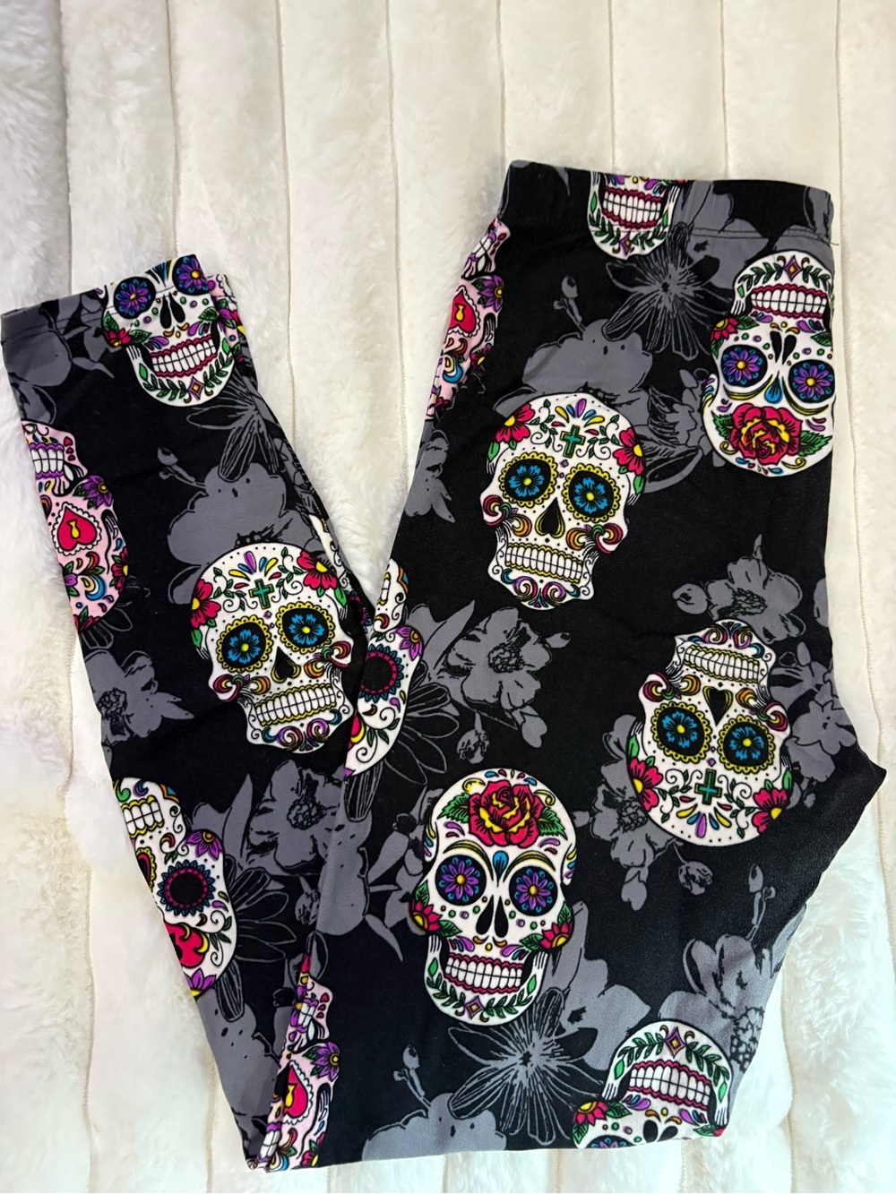 Black Sugar Skull Print Leggings